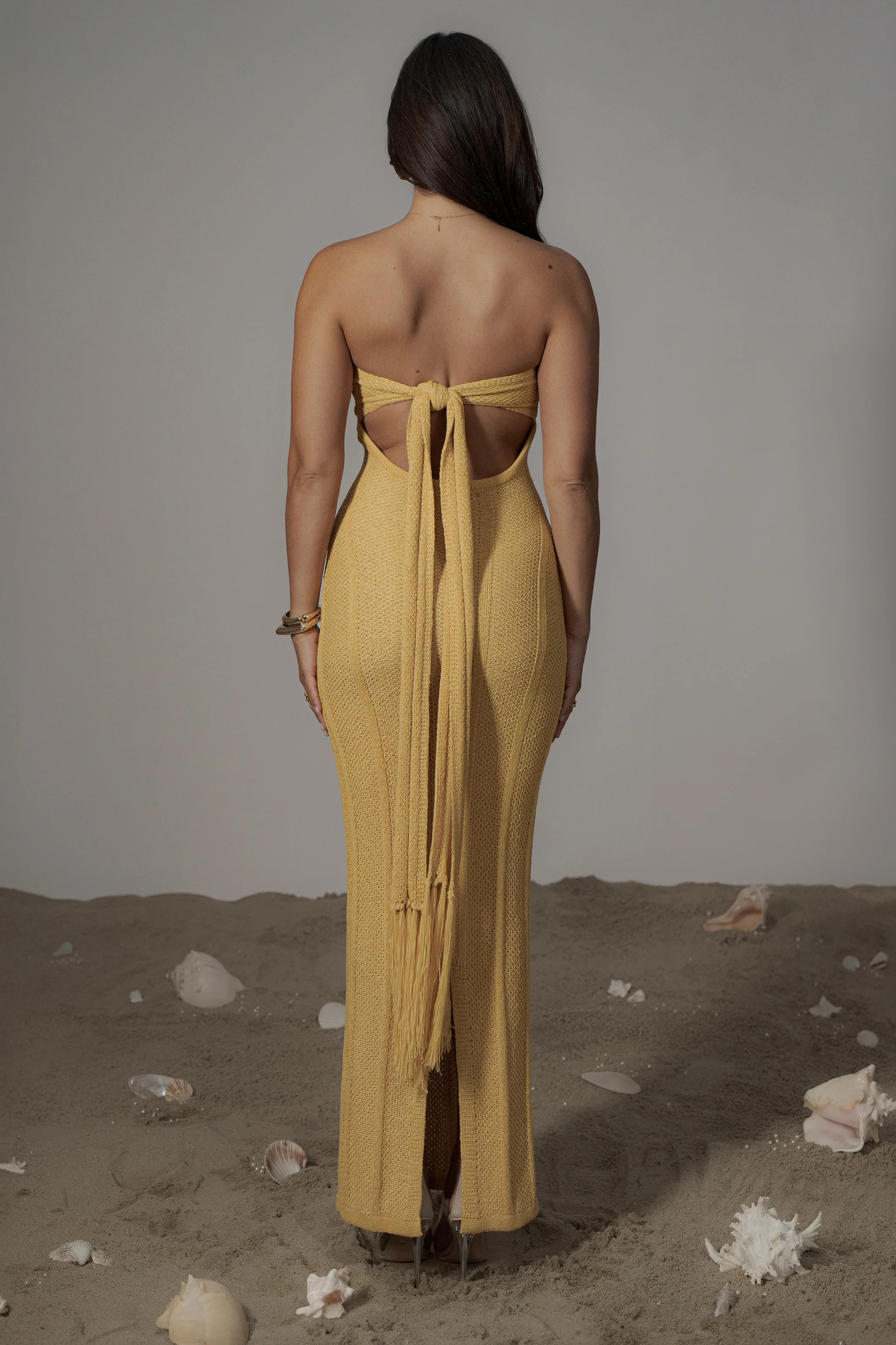 Yellow Blanca Strapless Maxi Dress | JLUXLABEL