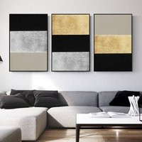 Set Of 3 Wall Art Gold & Silver Abstract Acrylic Paintings On Canvas Geometric Wall Pictures Home Decor Cuadros Abstractos | Etsy (US)