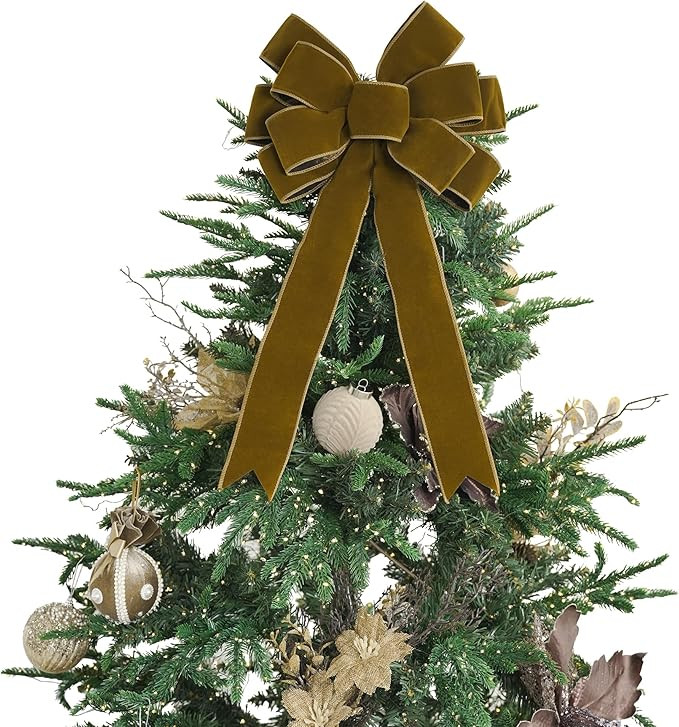13" Khaki Pre-Tied Velvet Bow for Christmas Tree, Rustic Bow for Wreaths, Wedding, Premade Bows w... | Amazon (US)