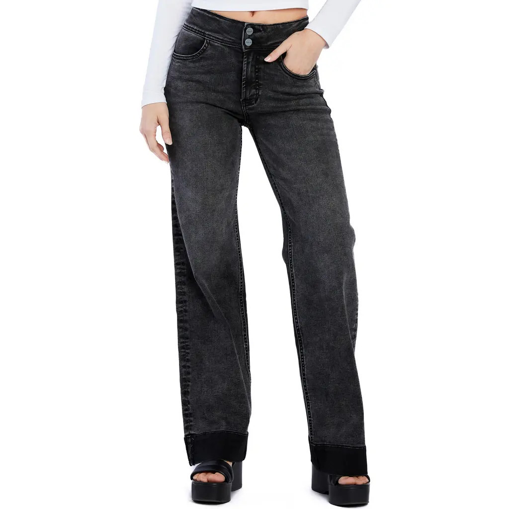 HINT OF BLU Mighty High Waist Wide Leg Jeans in Faded Black at Nordstrom, Size 27 | Nordstrom