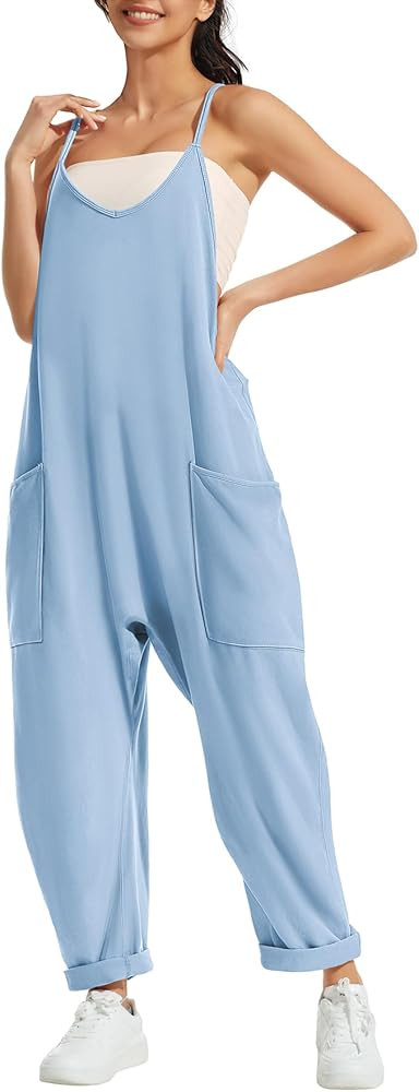 ATHMILE Jumpsuits for Women Casual Summer Rompers Sleeveless Loose Spaghetti Strap Baggy Overalls... | Amazon (US)