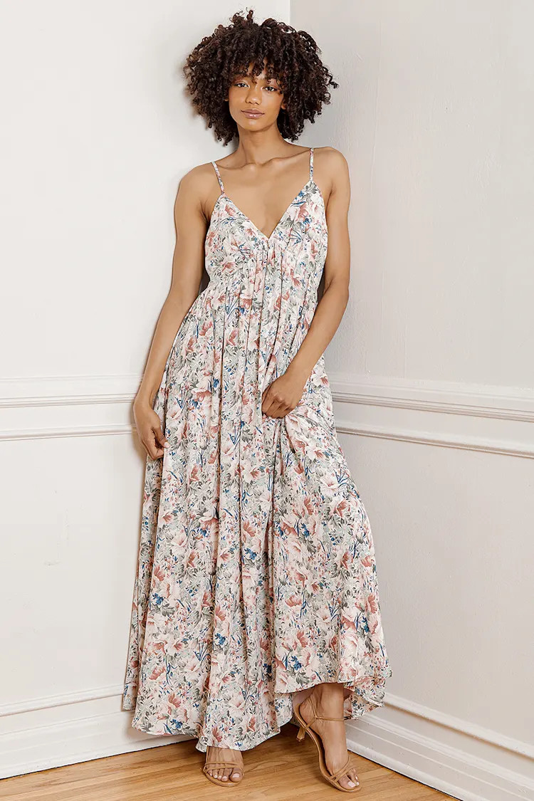 Renewed Romance Blush Multi Floral Print Maxi Dress | Lulus (US)