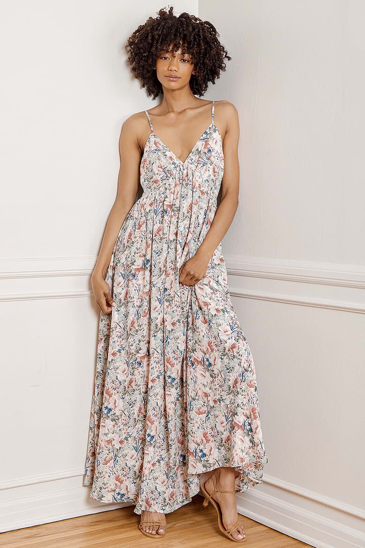 Renewed Romance Blush Multi Floral Print Maxi Dress | Lulus (US)