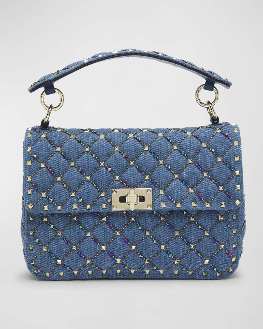 Valentino Garavani Medium Rockstud Spike Denim Shoulder Bag | Neiman Marcus