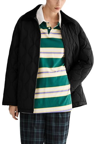 Orolay Women's Oversized Lightweight Down Jacket Zip Up Barn Quilted Puffer Coat Casual Outerwear with Pockets Black X-Small | Amazon (US)