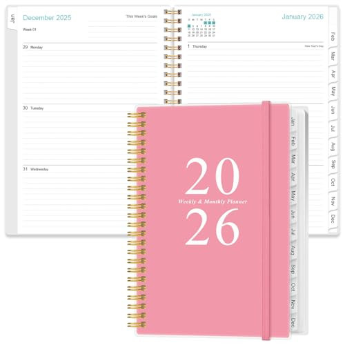 2026 Planner - A5 Weekly & Monthly Planners Spiral Bound, January 2026 - December 2026, 2026 Planner with Flexible Cover, Tabs, Inner Pocket, 6.4" x 8.5", Pink | Amazon (US)