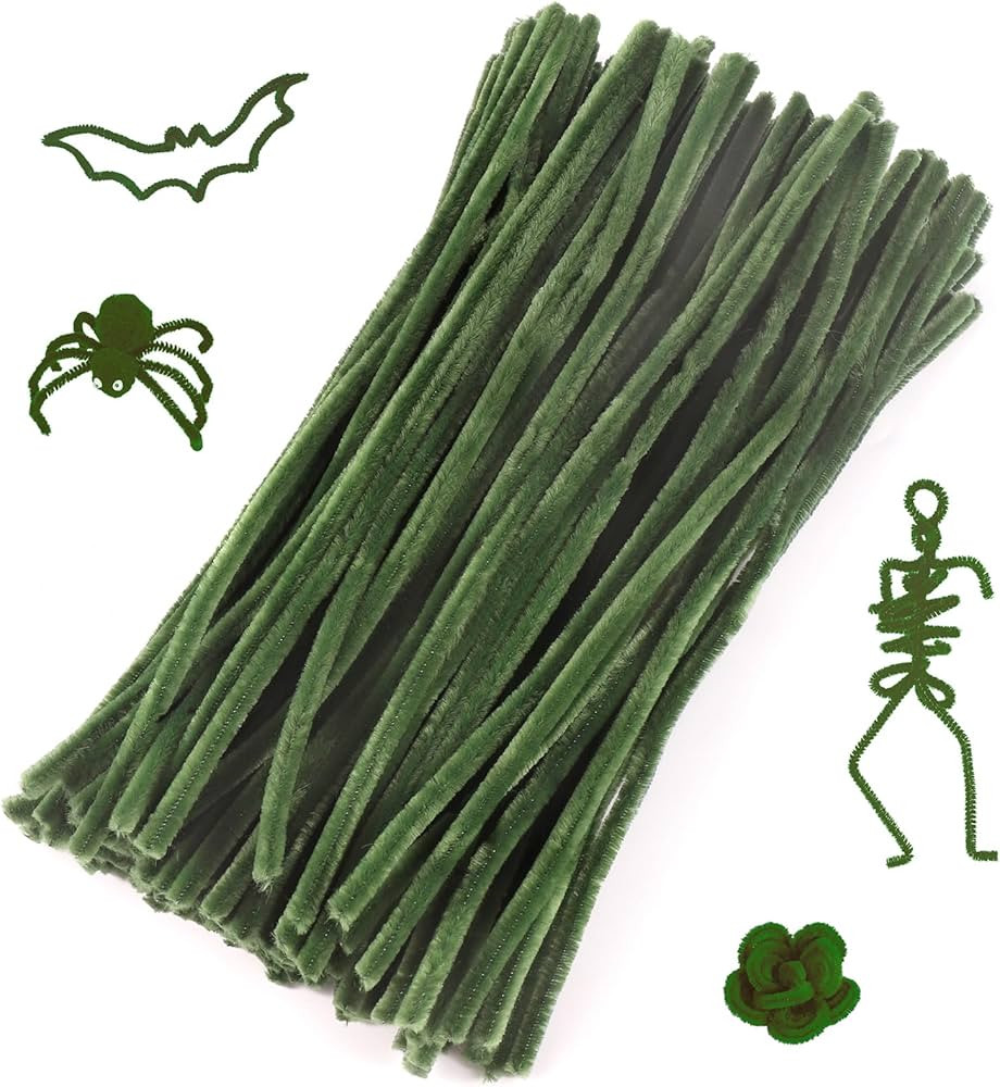 Caydo 100 Pieces Dark Green Pipe Cleaners Craft Supplies Flexible Chenille Stems for DIY Crafts P... | Amazon (US)