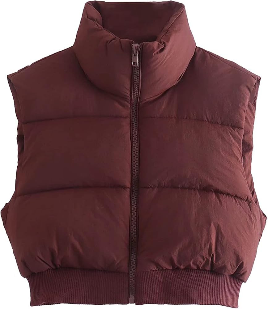 UANEO Cropped Puffer Vest Women Zip Up Stand Collar Sleeveless Padded Crop Puffy Vests | Amazon (US)