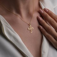 14K Gold Cross Necklace, Christian Pendant, Jesus Christ Handmade Jewelry, Christmas Jewelry | Etsy (US)