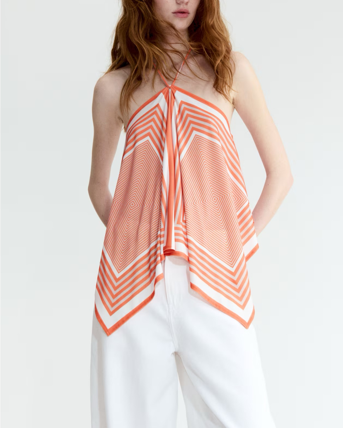 Orange and white halter neck scarf top 

#LTKSeasonal