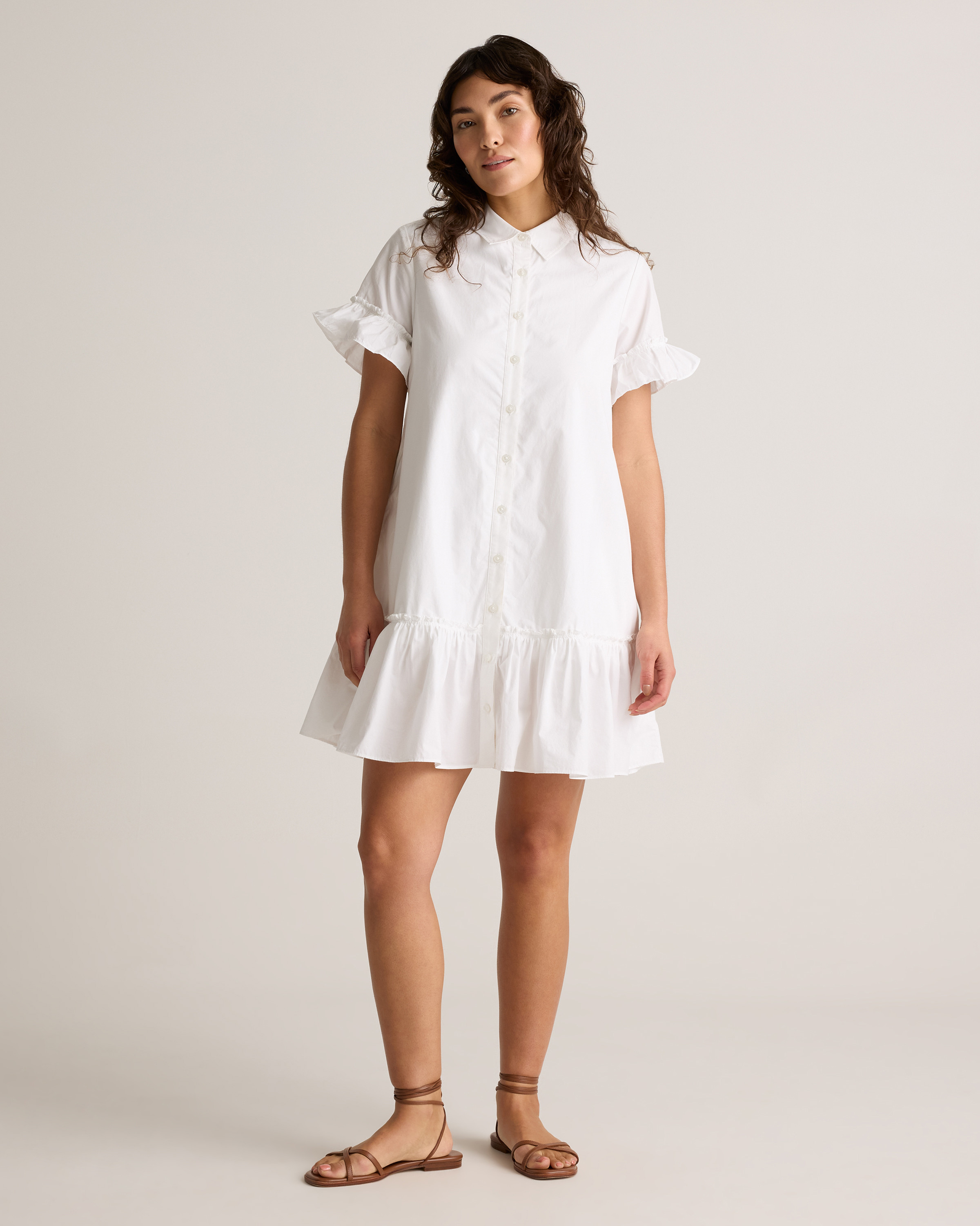Quince | Women's Poplin Short Sleeve Ruffle Shirt Dress in Black, Size Small, Organic Cotton | Quince