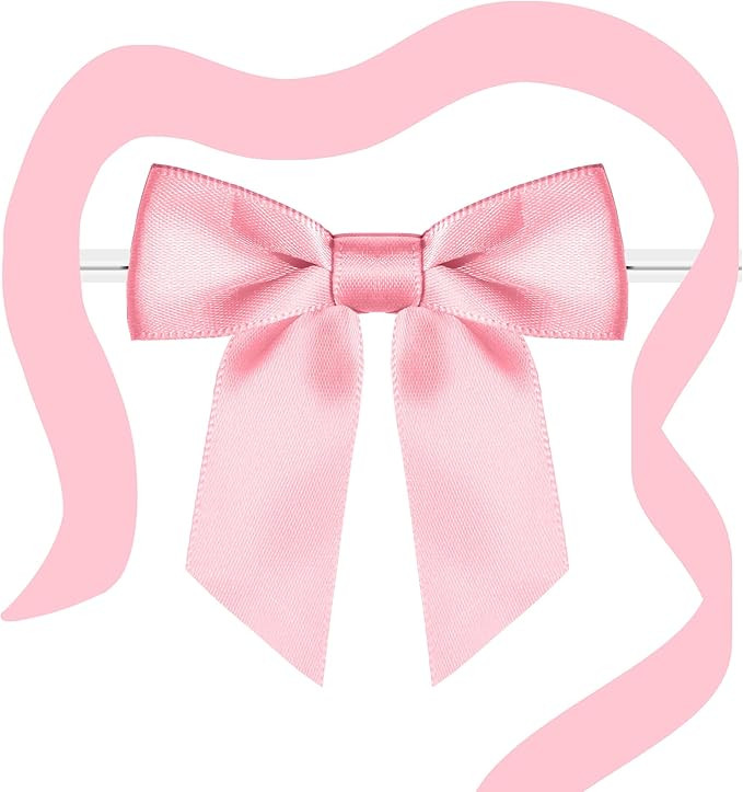 RainbowPana 50 Pack 4.5" Twist Tie Bows, Luxury Pink Satin Ribbon Pretied Bows, Premade Craft Dec... | Amazon (US)