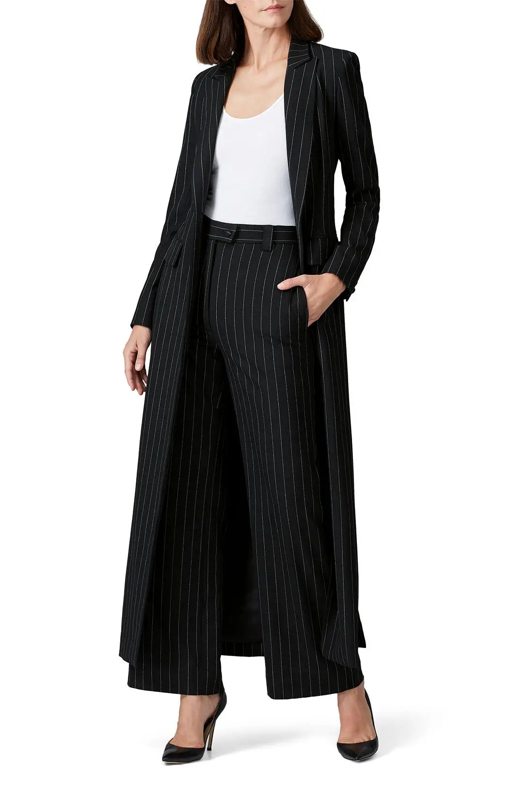Sweet Baby Jamie Black Pinstripe Long Coat | Rent The Runway