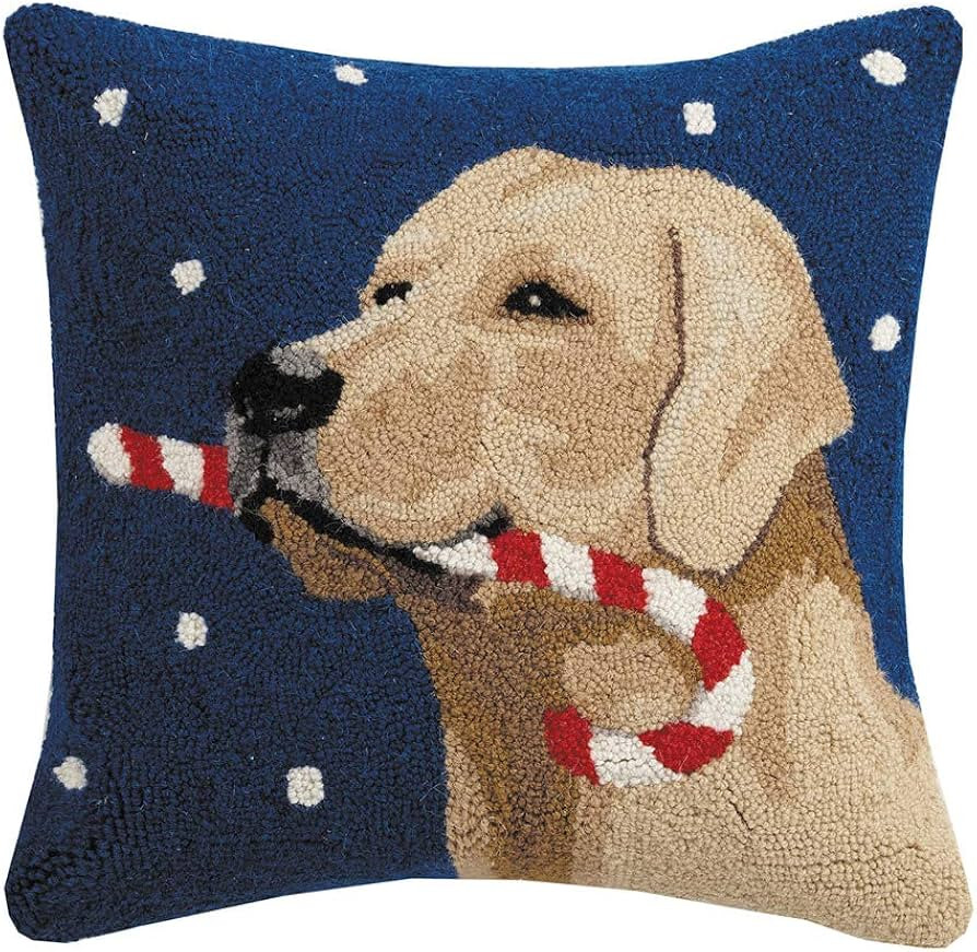Peking Handicraft Yellow Labrador Retriever Christmas Candy Cane Wool Hooked Dog Throw Pillow - 1... | Amazon (US)