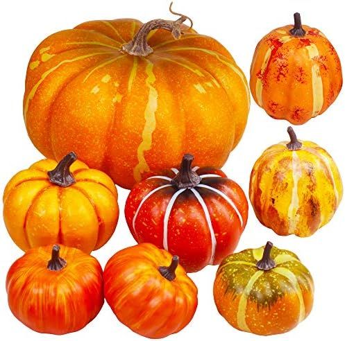 Package of 8 Pieces Assorted Orange Artificial Pumpkins Fall Party Table Fireplace Decor Wreath C... | Amazon (US)