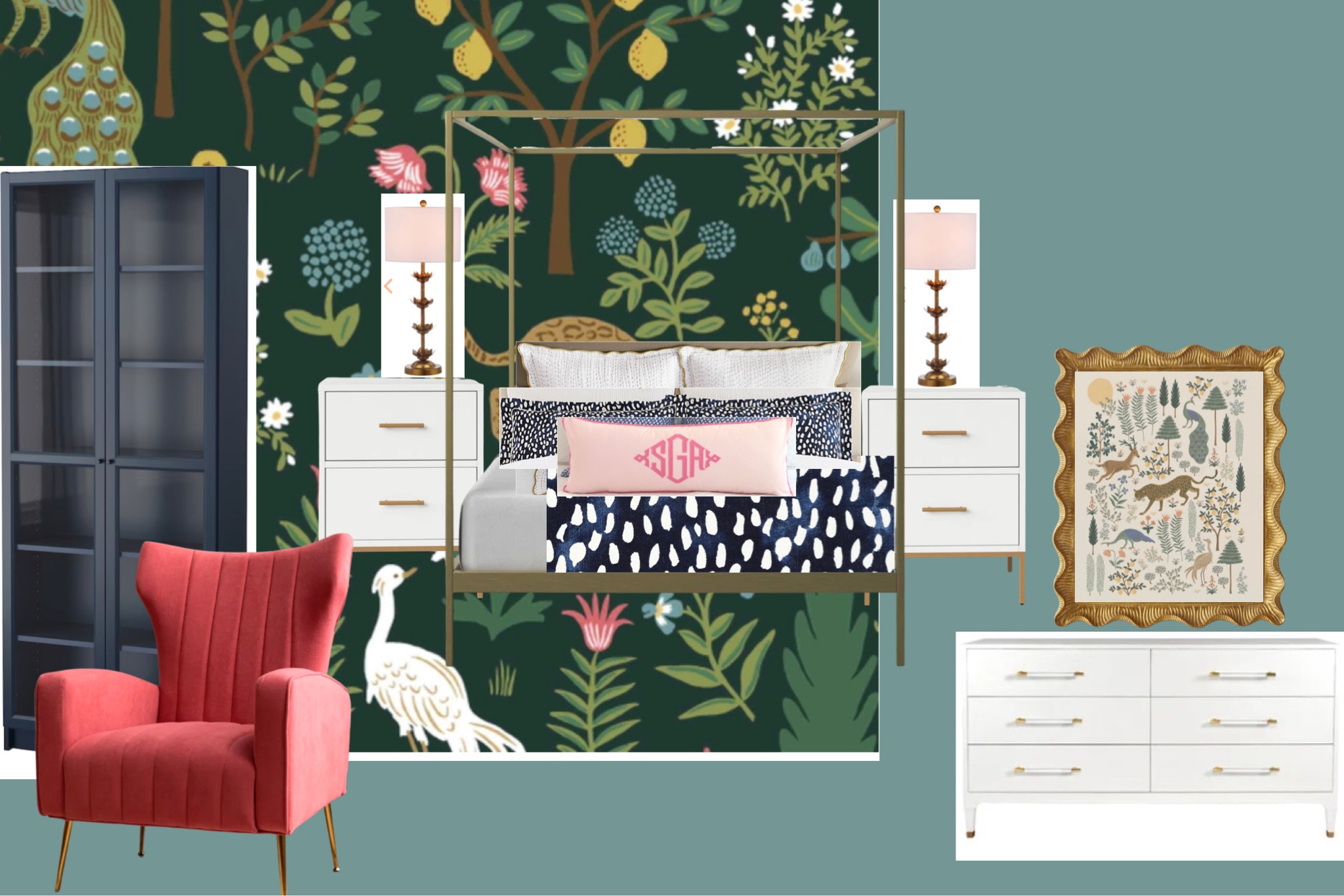 Girly, glam affordable bedroom with rifle paper co wallpaper. This bedroom was designed for a tween and will grow with her for a long time! #LTKhome 
