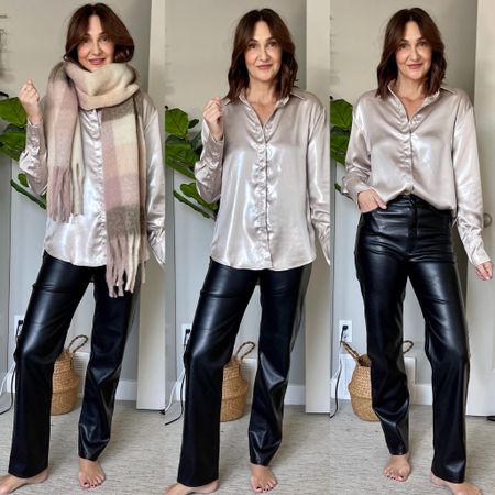 Dynamite order!
Scarf: super cozy and warm, not itchy!
Shimmery blues: fits tts, perfect for holiday outfits
Faux leather pants: fit tts, go up if between, I’m 5’ 7” wearing my usual size 4. Soft leather, comes in more colors


#LTKstyletip #LTKunder100