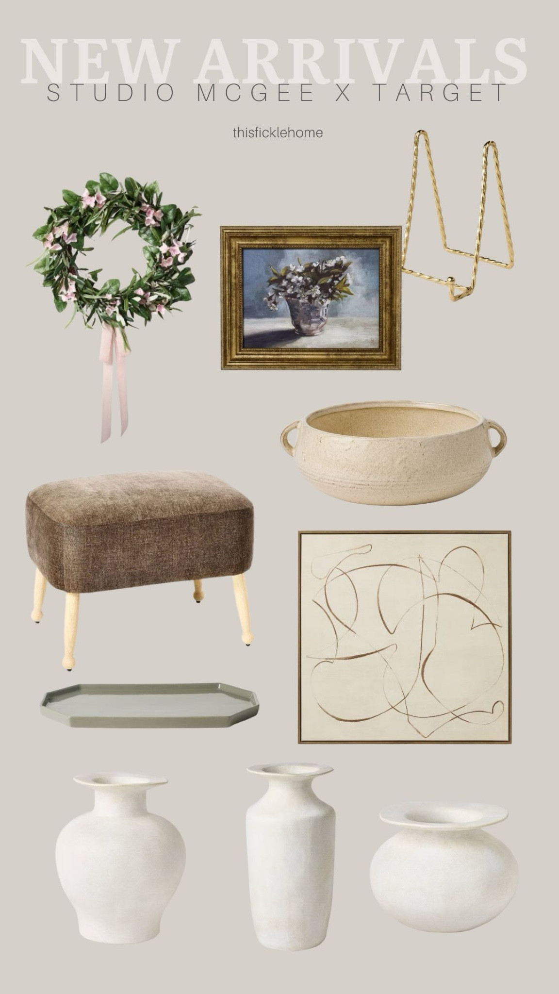 New Studio McGee collection at Target!

Spring home arrivals at Target. Spring wreath. Neutral wall canvas. Brown ottoman. Ceramic bowl with handles. Ceramic vase. Brass book holder. 

#LTKSeasonal #LTKHome