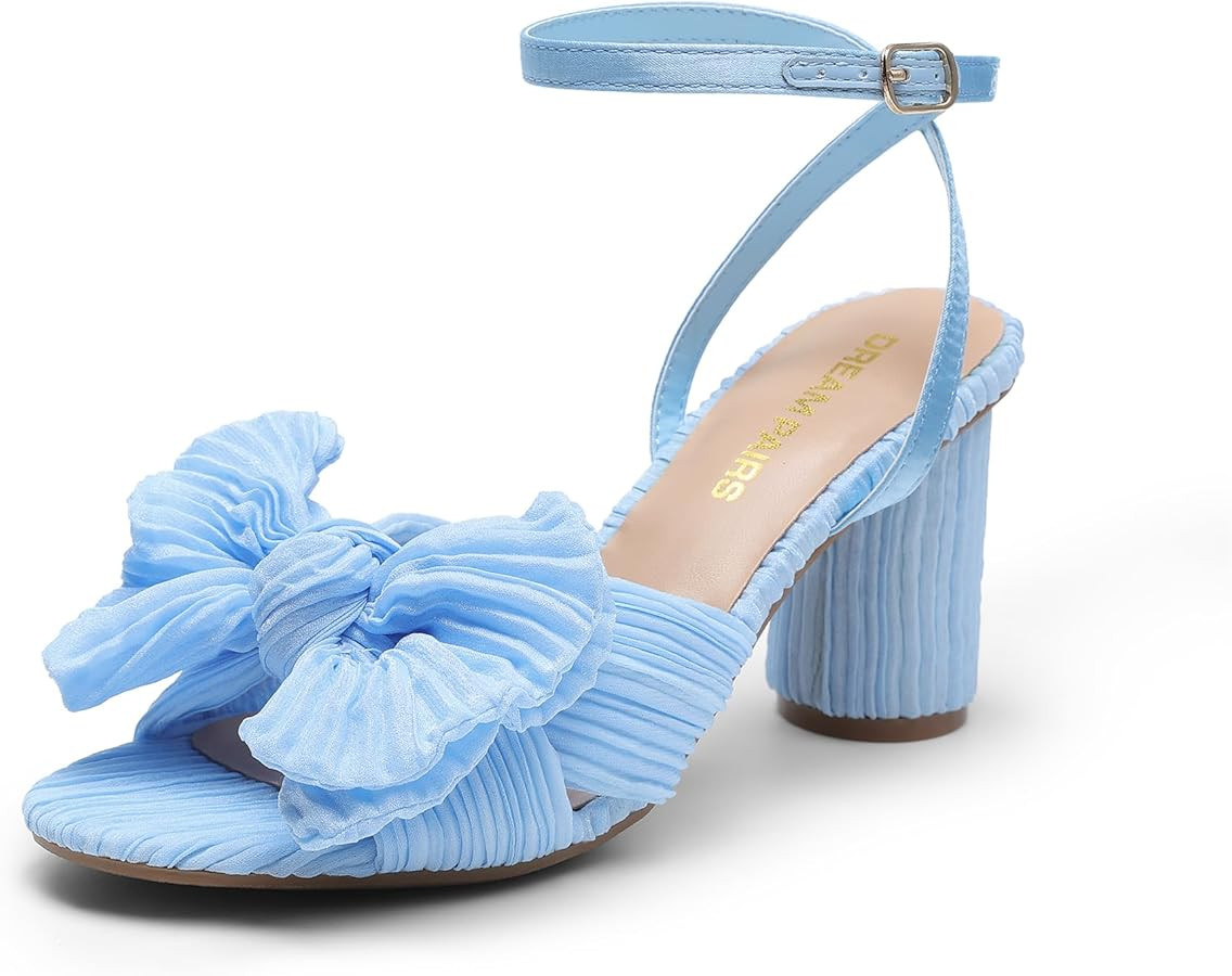 DREAM PAIRS Women's Bow Knot Heeled Sandals Low Chunky Heels Open Toe Ankle Strap Slingback Dress... | Amazon (US)