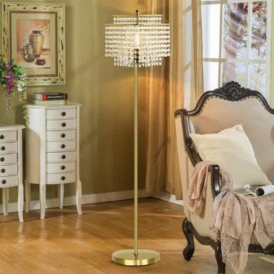 Crystal Floor Lamp, Elegant Standing Lamp With On-Off Foot Switch, Double-Layer Lampshade, Tall Standing Lamps For Living Room, Bedroom, Office, 8W LE | Wayfair North America