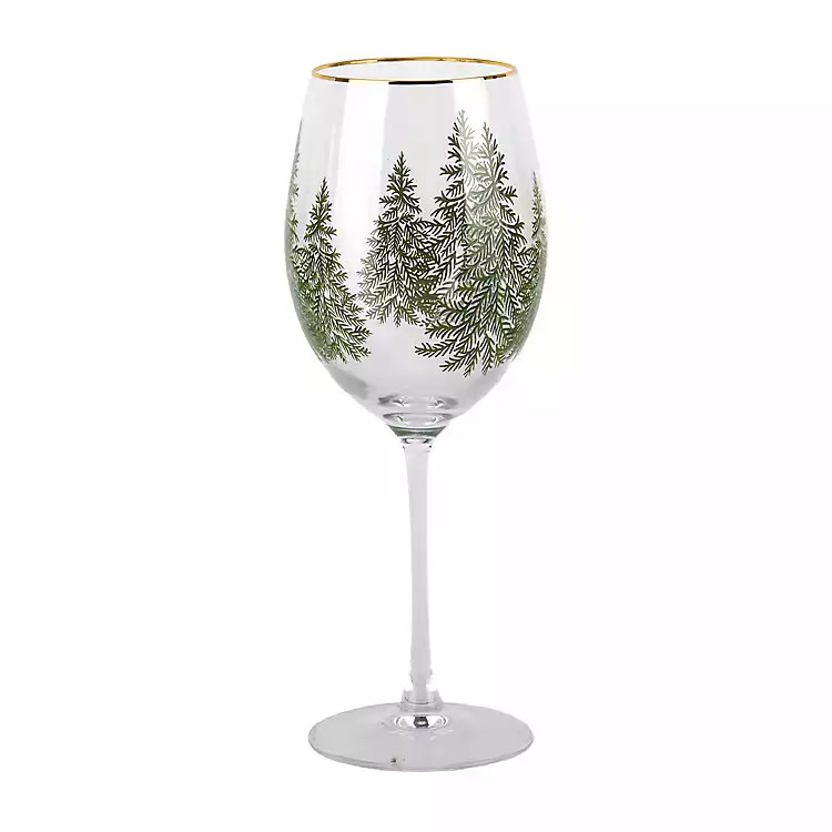 Evergreen Trees Embossed Wine Glass | Kirklands Home | Kirklands