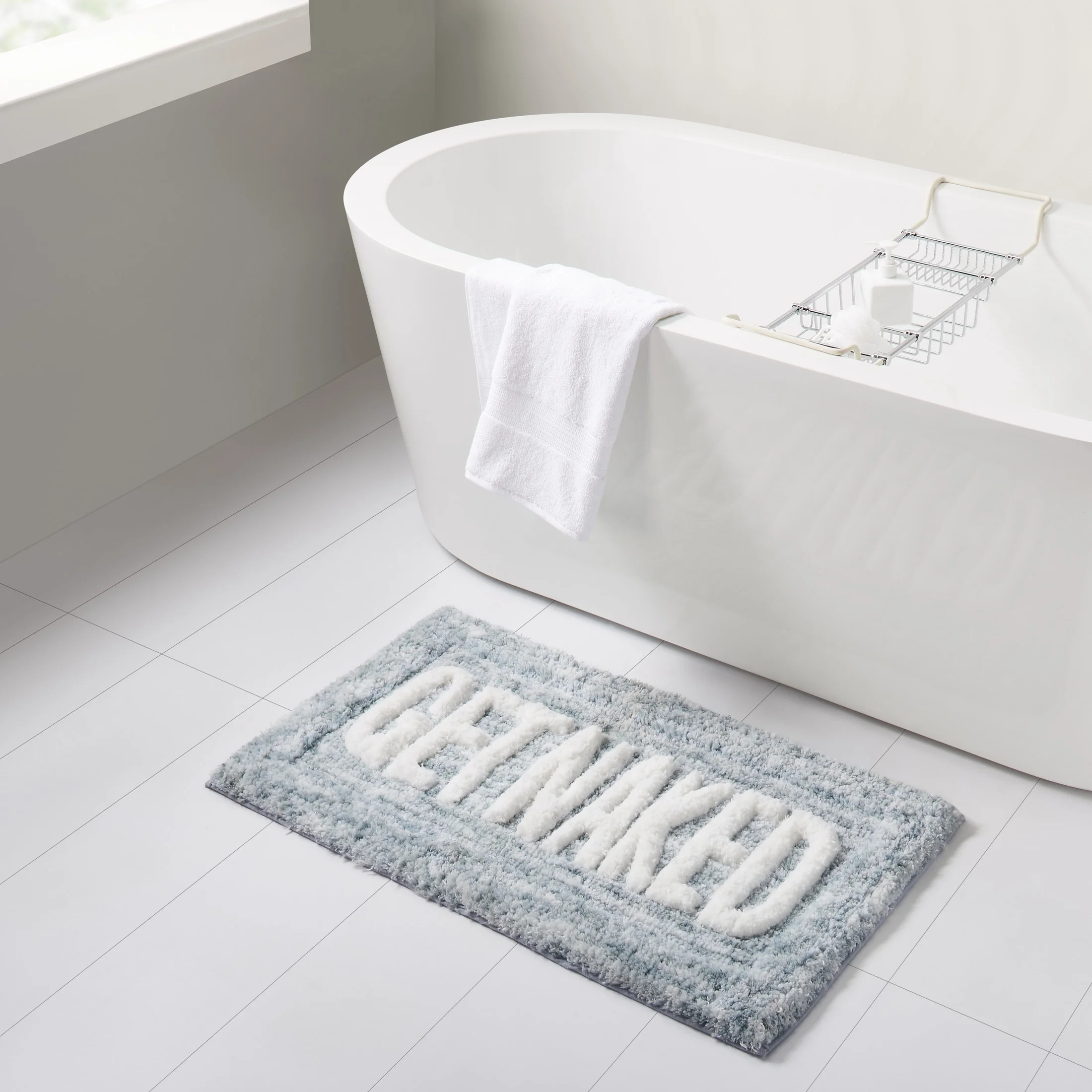 Mainstays Get Naked Typography Teal Polyester Bath Rug, 20” x 32" | Walmart (US)