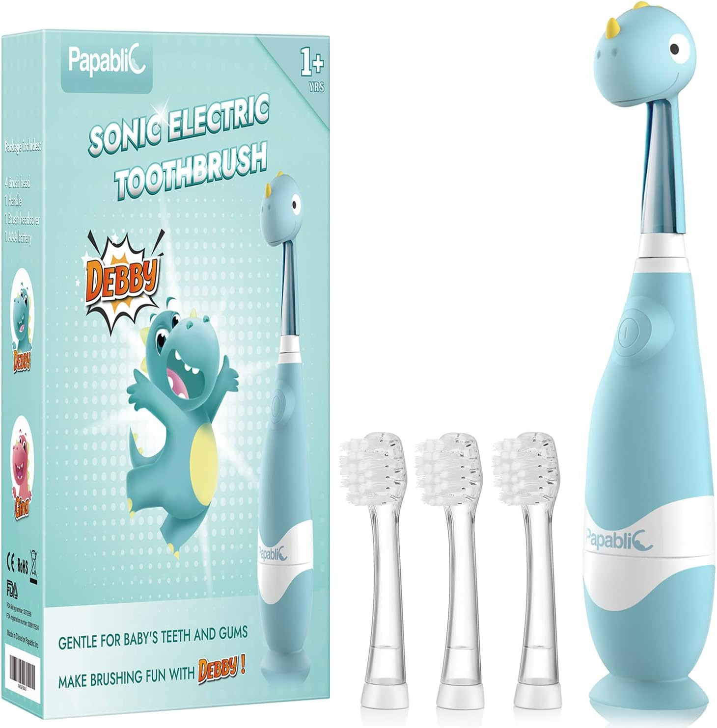 Papablic Toddler Sonic Electric Toothbrush for Ages 1-3 Years, Baby Electric Toothbrush with Cute... | Amazon (US)