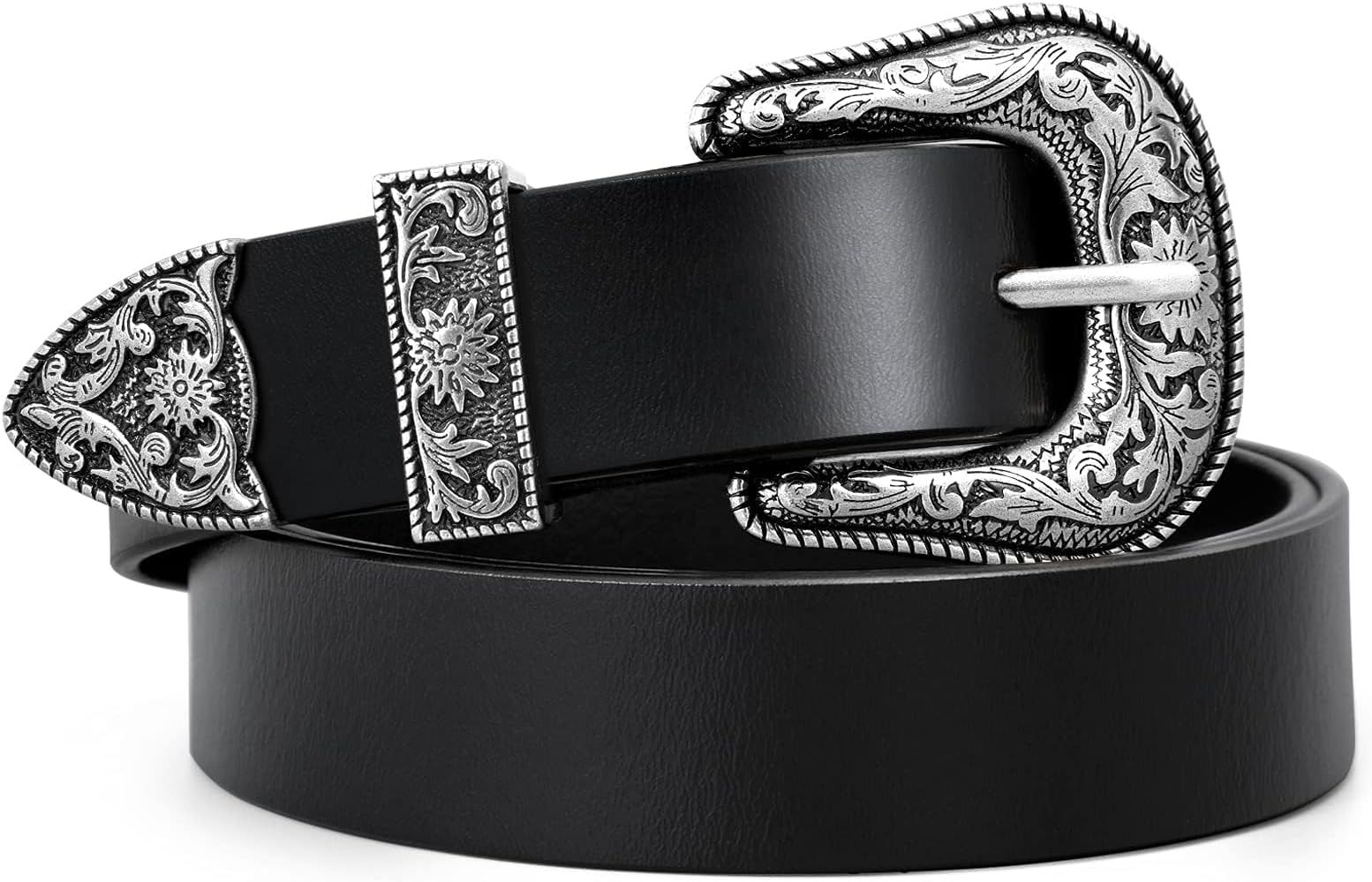 WERFORU Women PU Leather Belt for Jeans- Western Vintage Ladies Boho Waist Belt for Dress | Amazon (US)