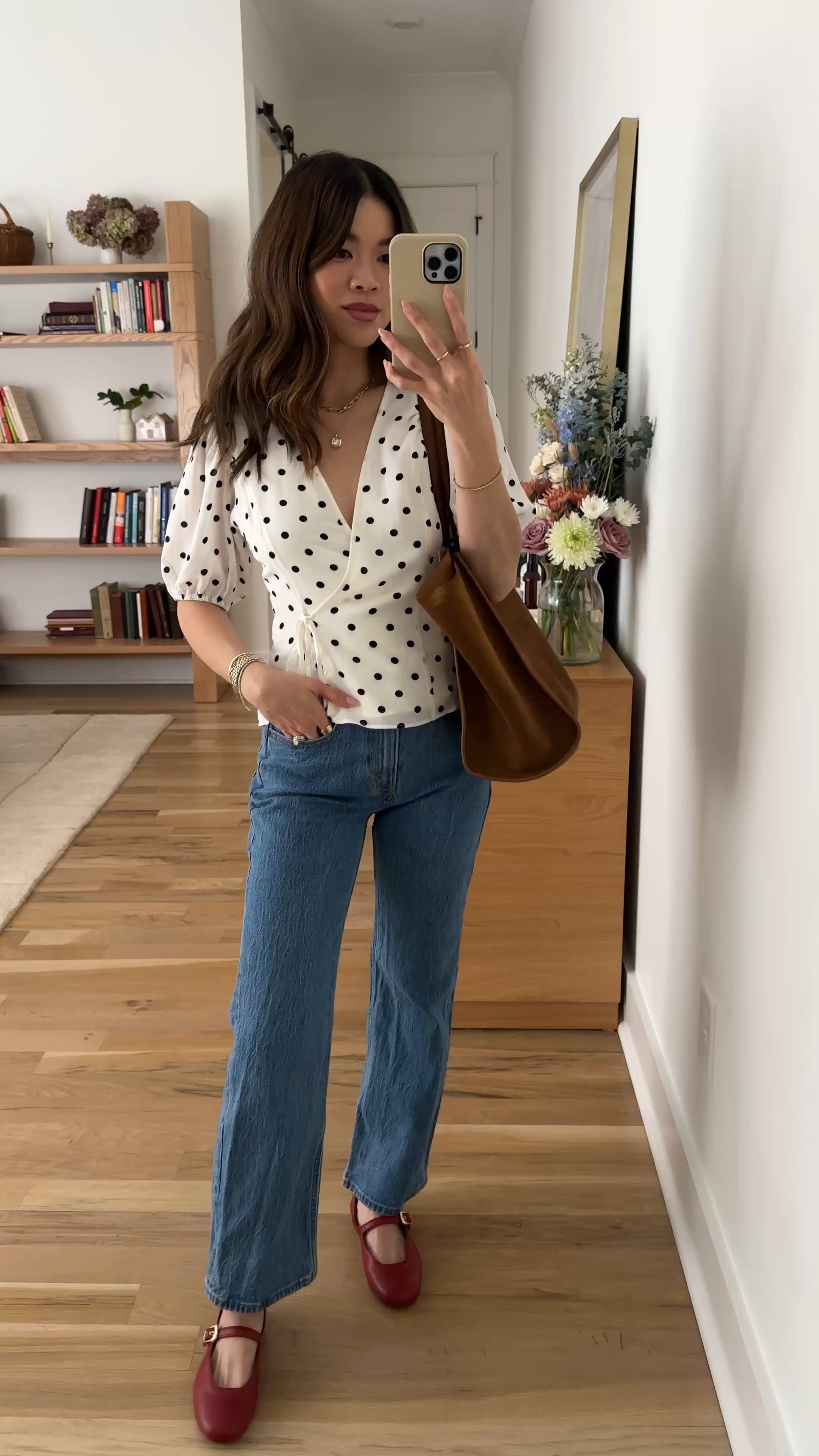 Sizing info:
• jeans size 24 extra short in mediumm
• blouse size XS

petite fashion, get dressed with me, outfit inspiration, ootd, nashville outfit, Nashville influencer, petite style, vacation style, casual outfits, mom style, petite pants, spring outfits, spring outfit info, spring pants, spring outfit idea, spring top, spring bag, spring sweater, spring shoes, jeans, medium wash jeans, everyday jeans, Abercrombie jeans, spring blouse, polkadot blouse 