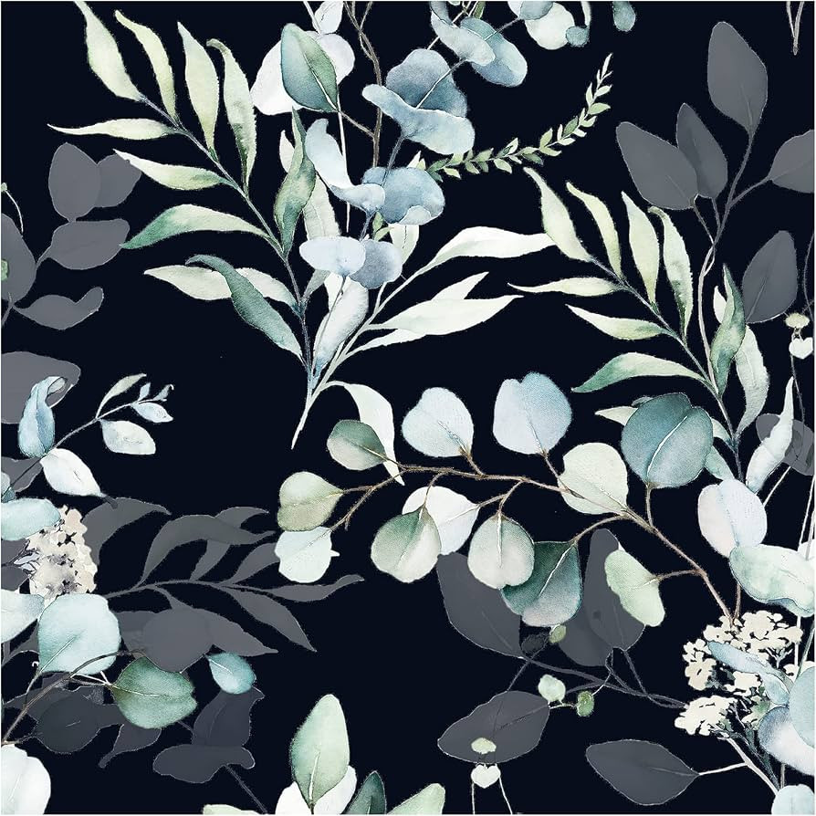 HAOKHOME 93042-3 Peel and Stick Wallpaper Black/Grey Eucalyptus Leaf Floral Wall Mural Home Nurse... | Amazon (US)