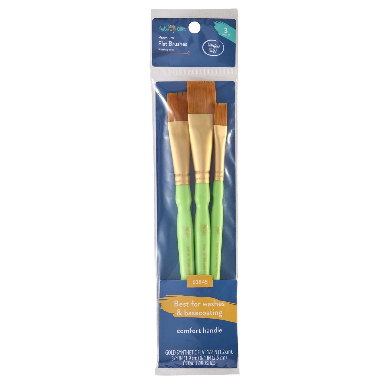 Hello Hobby 3 Pc Flat Synthetic Paint Brush Set with Comfort Grip | Walmart (US)