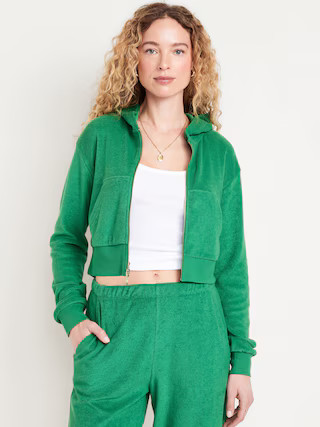 Towel Terry Crop Zip Hoodie | Old Navy (US)