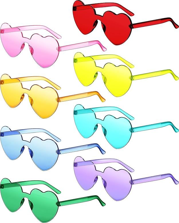 8 Pairs Rimless Sunglasses Heart Shaped Frameless Glasses Trendy Transparent Candy Color Eyewear for | Amazon (US)
