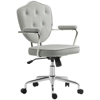 HOMCOM Cute Office Chair, Velvet-Feel Fabric Computer Vanity Chair with Button Tufted, Swivel Desk Chair, Gray | Target