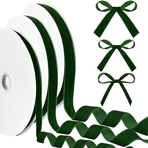 Yilloog 3 Rolls 75 Yards Christmas Velvet Ribbon 3/8 5/8 1 Inch Vintage Single Face Wrapping Satin f | Amazon (US)