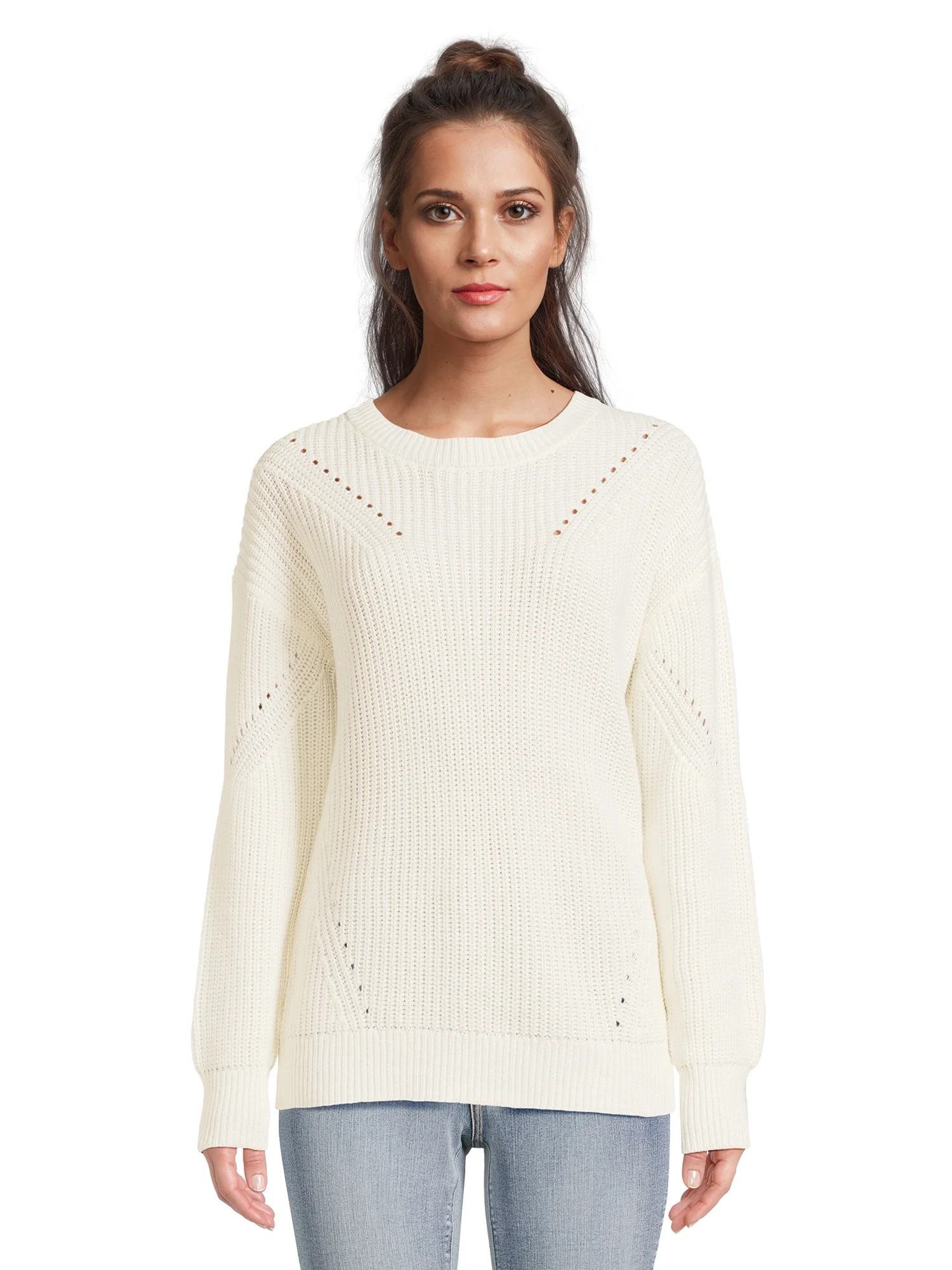Time and Tru Women's Shaker Knit Sweater, Midweight, Sizes XS-XXXL | Walmart (US)