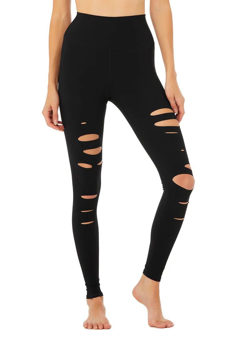 High-Waist Ripped Warrior Legging - Black | Alo Yoga