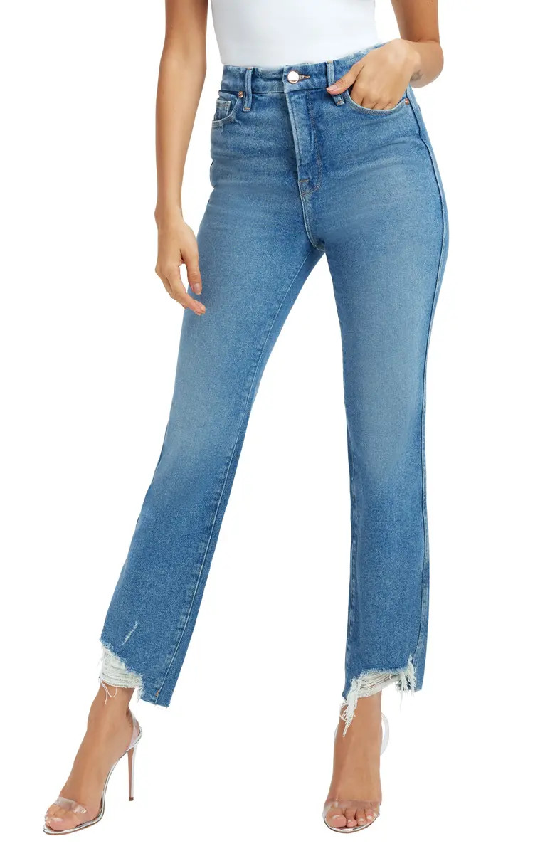 Good American Good Curve High Waist Frayed Straight Leg Jeans | Nordstrom | Nordstrom