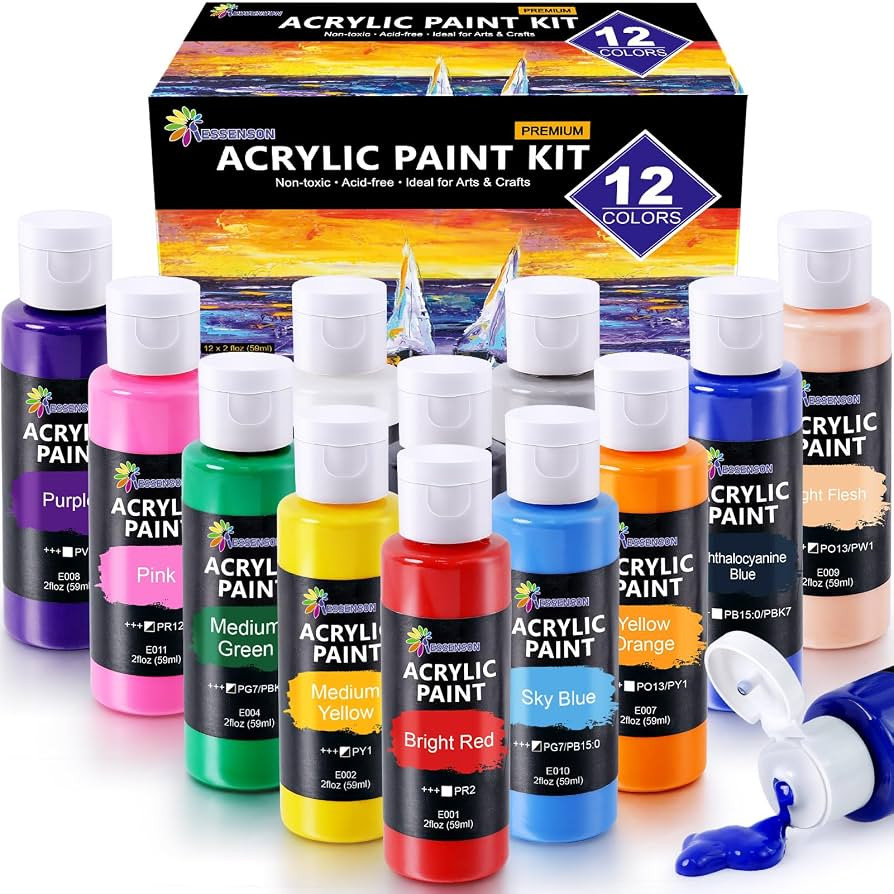 ESSENSON Acrylic Paint, 12 Colors Acrylic Paint Set, 2oz/59ml Bottles, Premium Paints for Artists... | Amazon (US)