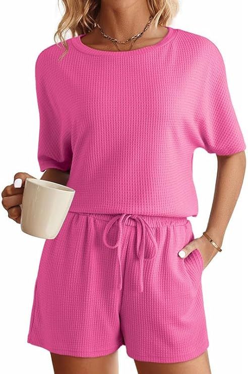 SHEWIN Womens Pajama Sets Waffle Knit Lounge Set 2 Piece Outfits Loungewear Sweatsuit with Pocket... | Amazon (US)