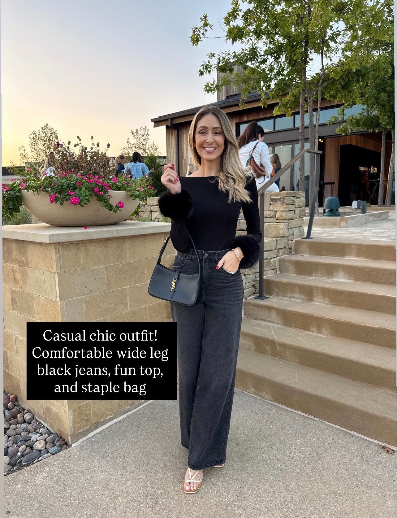 Casual chic outfit!
Comfortable wide leg black jeans, fun top, and staple bag
Fits true to size and I am wearing size small 



#LTKSeasonal #LTKU #LTKStyleTip