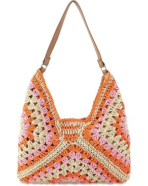 Straw Hobo Beach Bag for Women, Woven Tote Bag Summer Crochet Shoulder Bag,Vintage Foldable Handb... | Amazon (US)