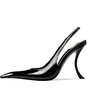 Stiletto High Heel Slingbacks for Women Patent Leather Closed Pointed Toe Pumps Slip on Elastic S... | Amazon (US)