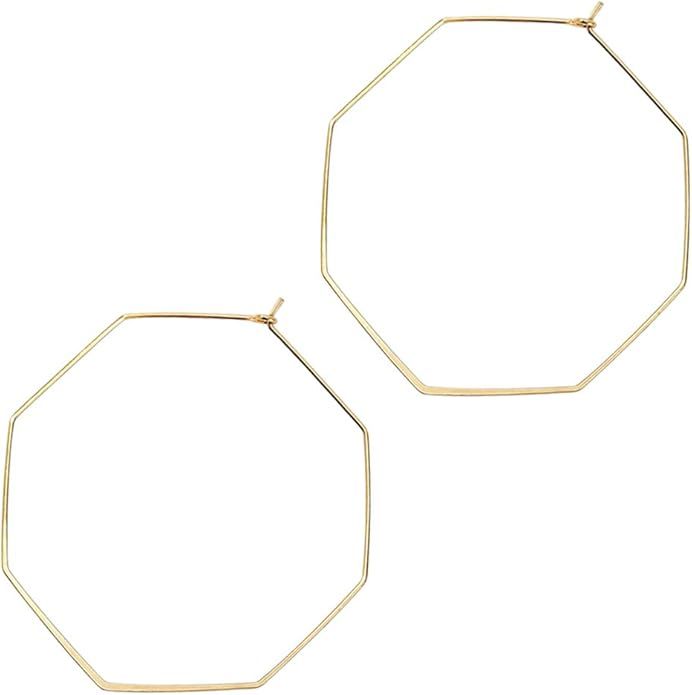 wowshow Lightweight Geometric Octagon Hoop Earrings Thin Hoops for Women | Amazon (US)