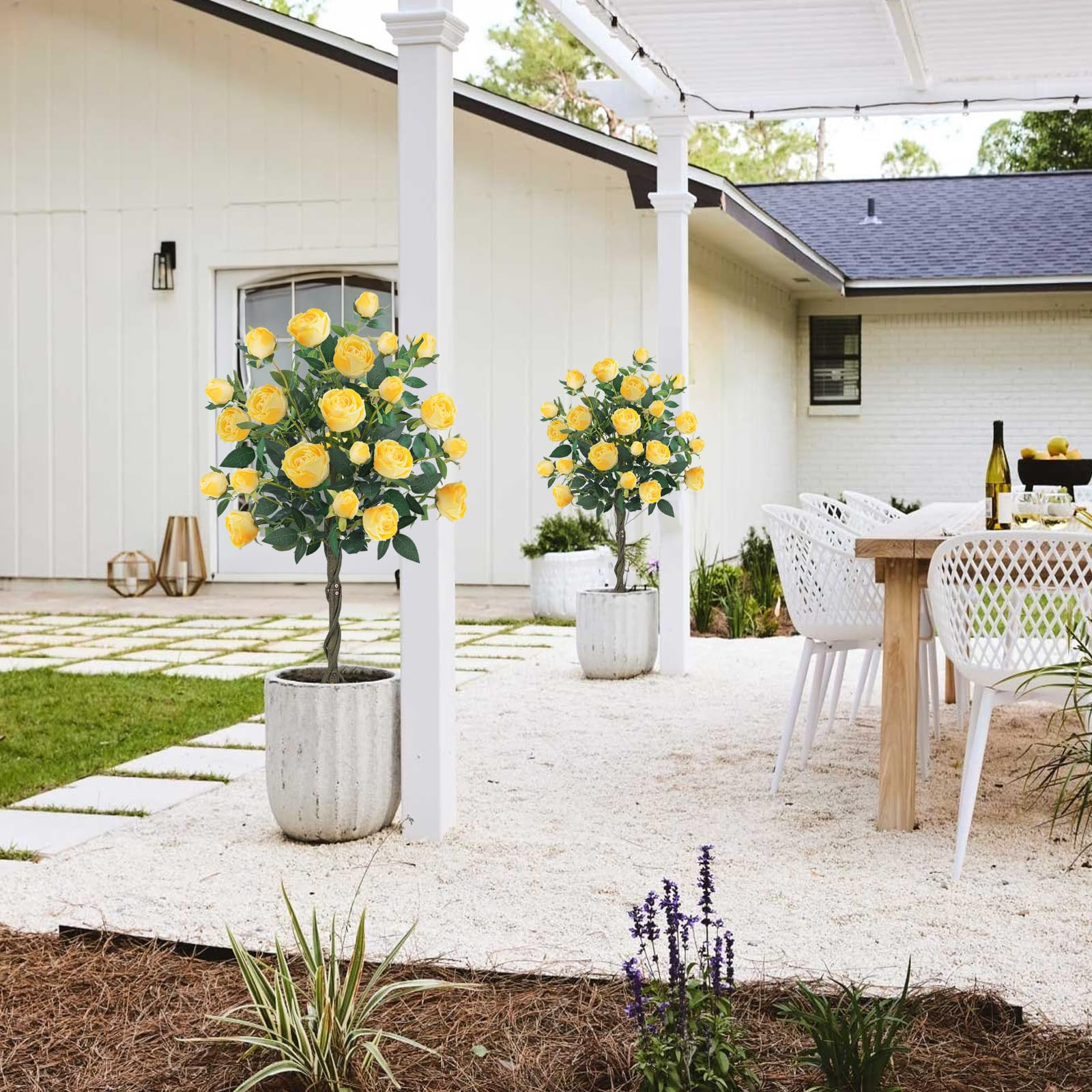 HUAESIN 2 Pack 47.2"/4FT Artificial Rose Tree Fake Outdoor Tree with 52 Blooming Flowers Yellow T... | Amazon (US)