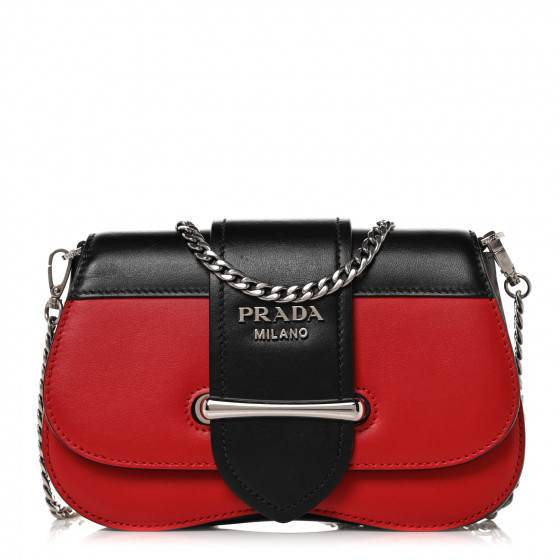 PRADA City Calfskin Sidonie Convertible Chain Bag Rosso Black | Fashionphile