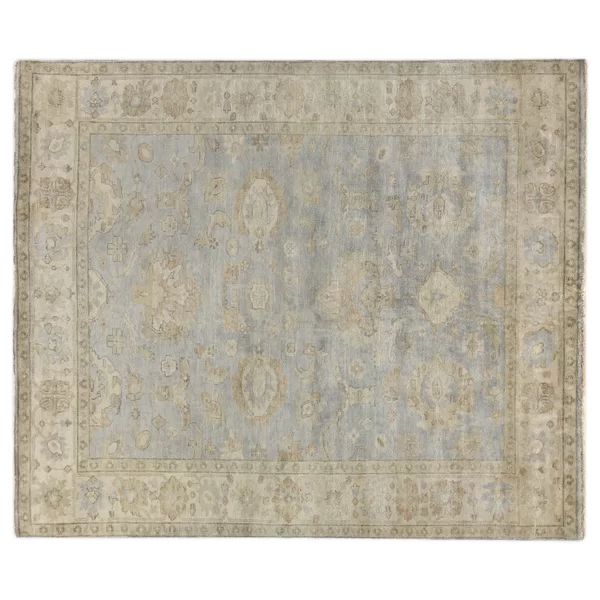 Oushak Oriental Hand-Knotted Wool Ivory/Blue Area Rug | Wayfair North America