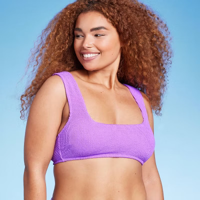 Women's Pucker Square Neck Wide Strap Bralette Bikini Top - Wild Fable™ | Target