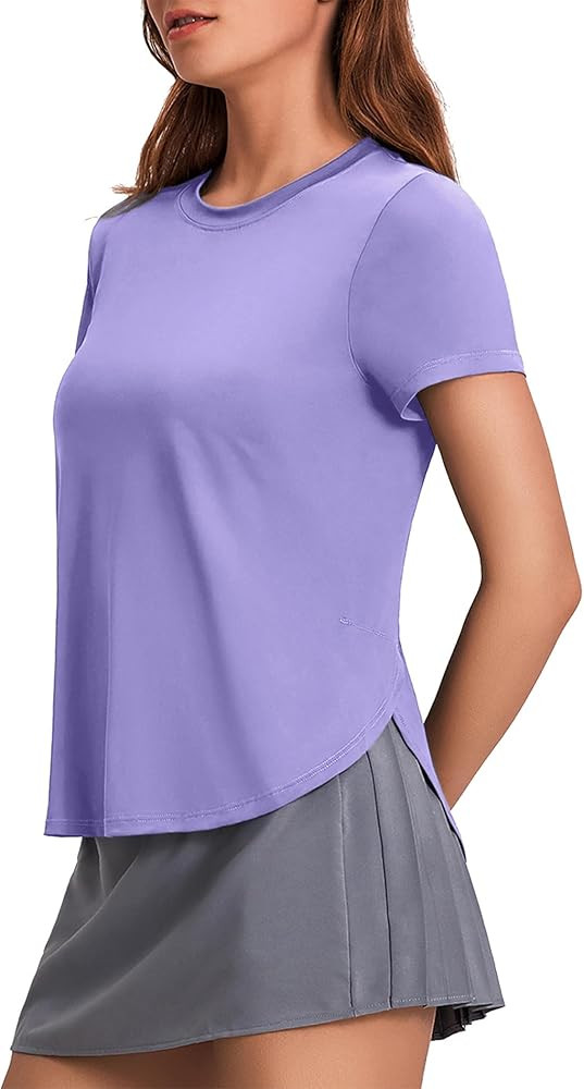 PINSPARK Workout Tops for Women UPF 50+ Yoga Shirts Short Sleeve Athletic Tops with Side Slits Ru... | Amazon (US)