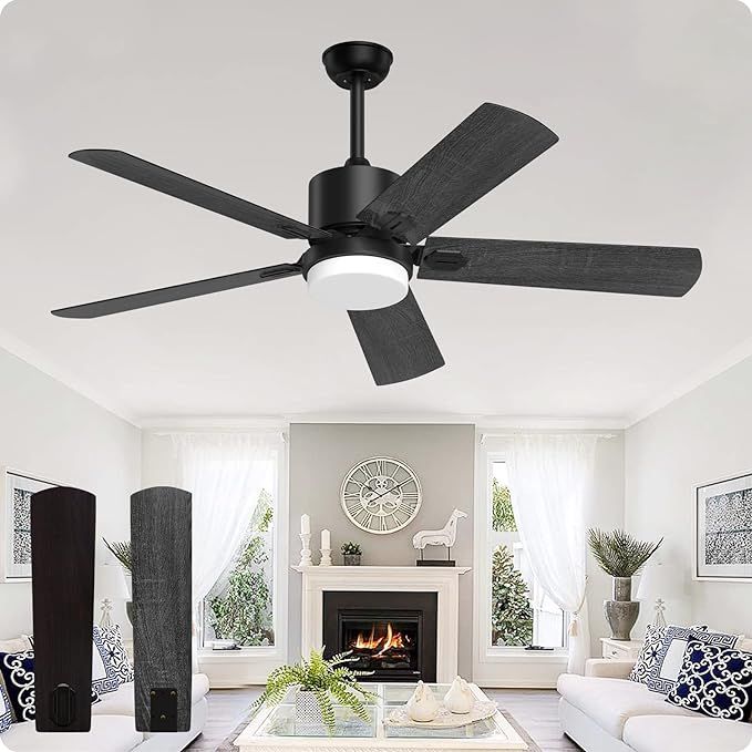 Biukis Ceiling Fans with Lights and Remote, 52 Inch Outdoor Ceiling Fan with Remote, Modern Black... | Amazon (US)